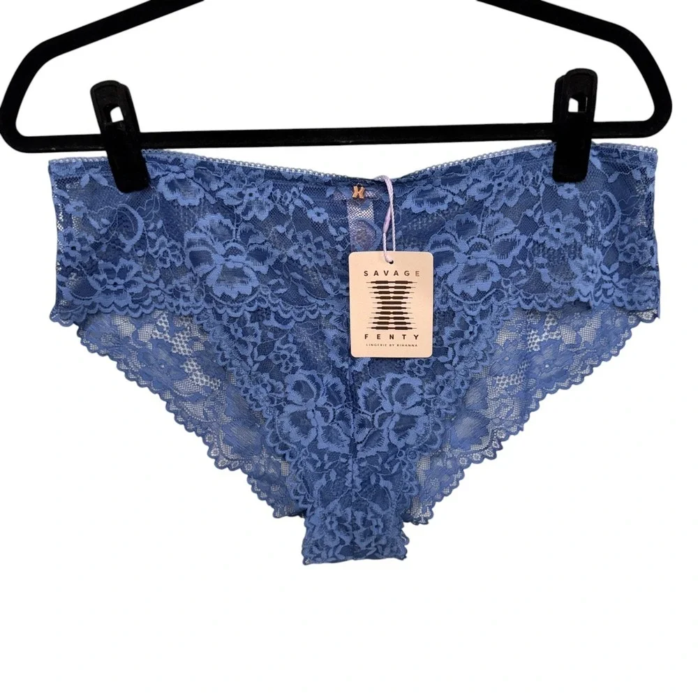 Savage x Fenty Set Bra 44G Panties 1X Lingerie Rihanna Periwinkle Blue Lace NEW